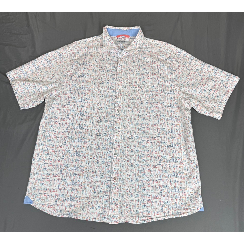Tommy Bahama Nova Wave Mens Large Seersucker Cocktail Print S/S Button Up Shirt
